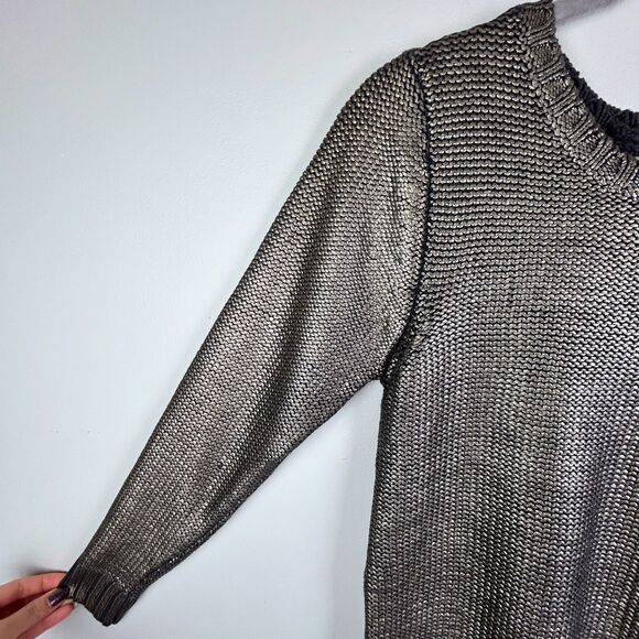 H&M Silver Metallic Knit Long Sleeve Crewneck Sweater Sparkle Girls 12 - 14 Y - Picture 4 of 10